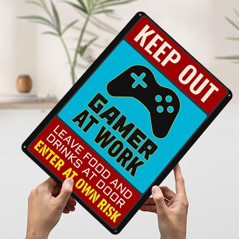 

Gamer At Work Sign Tin Plaque Poster Customized Wall Art Retro Vintage Metal Signs for Man Cave Luxury Home Decor Items Room Men 7.9x11.8In(20x30cm)
