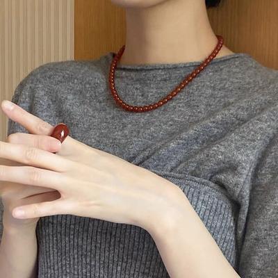 Red Color Agate Natural Stone Beaded Necklaces For Women Gold Plated Beads Chokers Pendientes