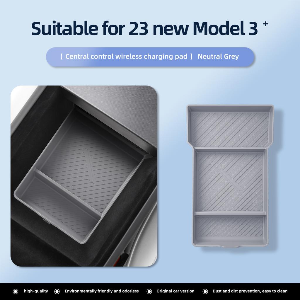 Für Tesla Model 3 Highland 2025 Kabellose Ladefläche Silikon Staubdichte Ladematte Autoinnenraumzubehör