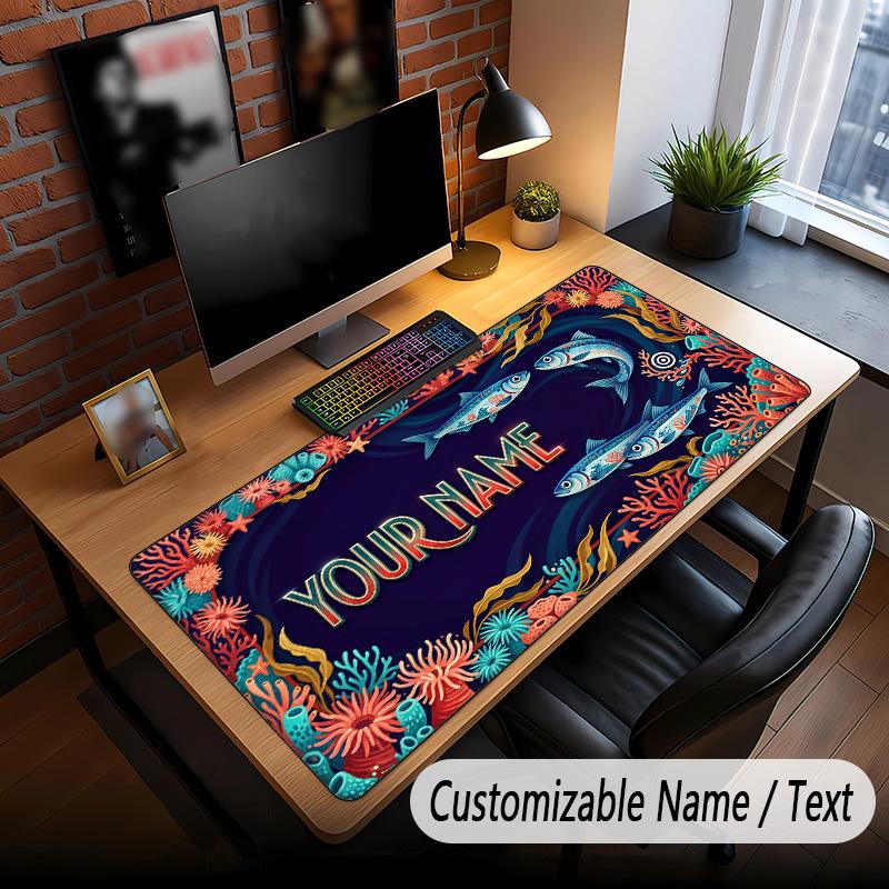 Fish Ocean Theme Custom Mouse Pad Personalized With Name Text Customized Desk Mat For Office Home Decor