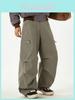 Retro Slouchy Cargo Pants With Zipper Pocket For Casual Streetwear Men
