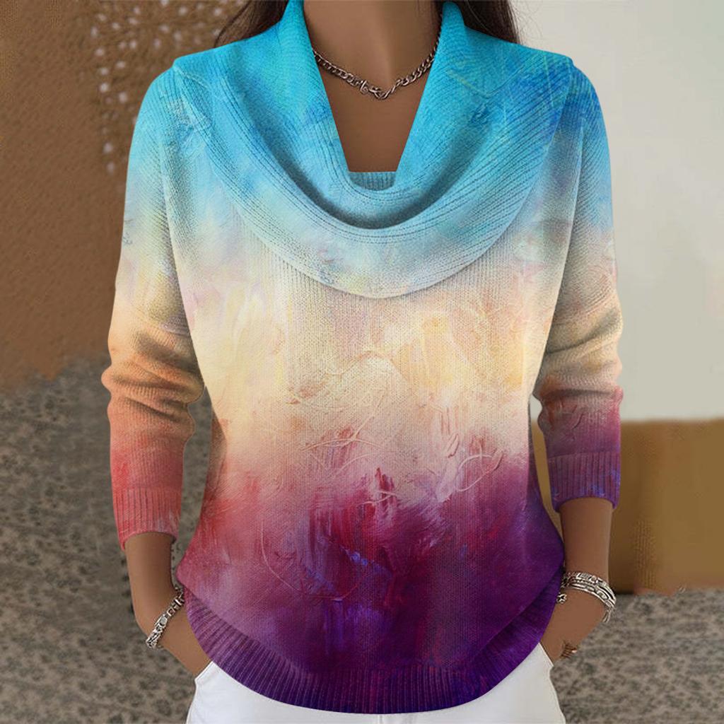 Dámský ležérní a módní svetr s dlouhým rukávem a potiskem, kulatým výstřihem