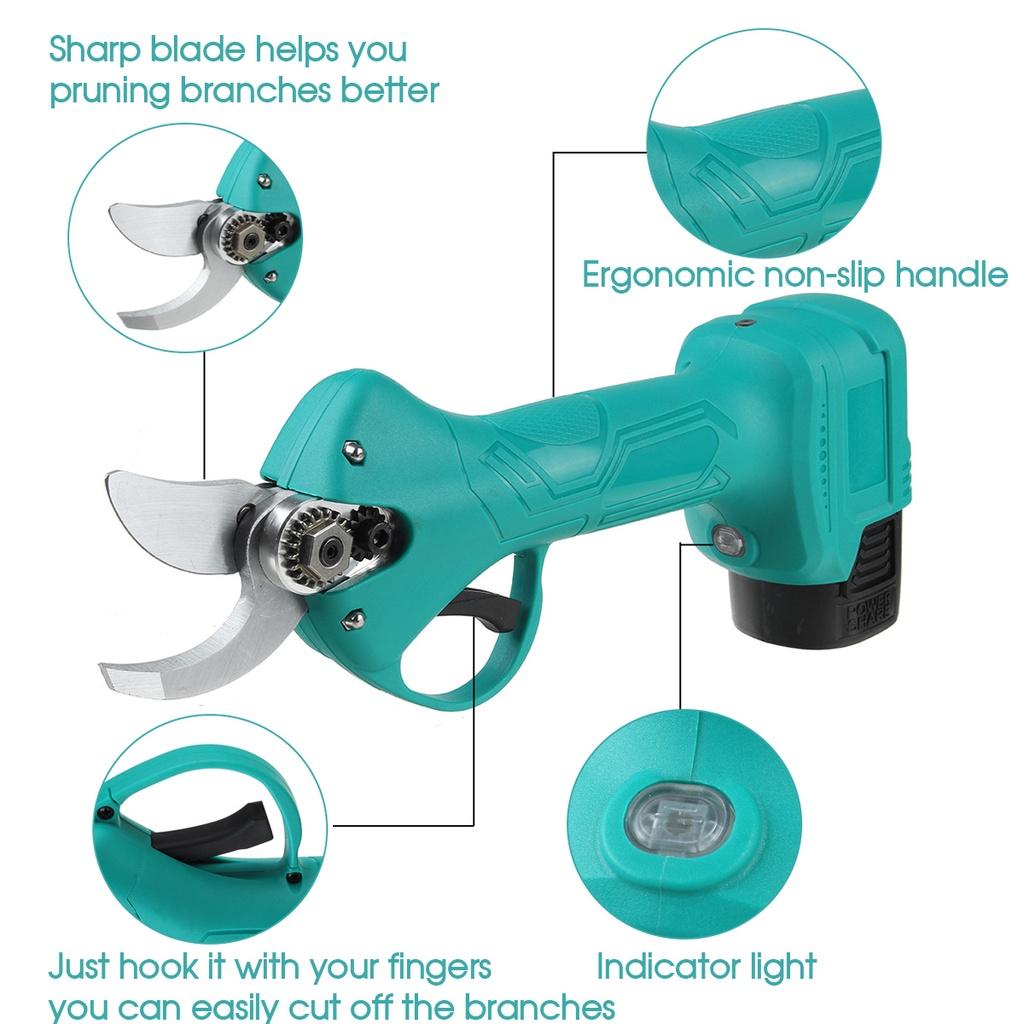 Electric Cordless Pruner Lithium-ion Pruning Shear Efficient Electric Scissors Bonsai Tree Branches Garden Tools Green / Red
