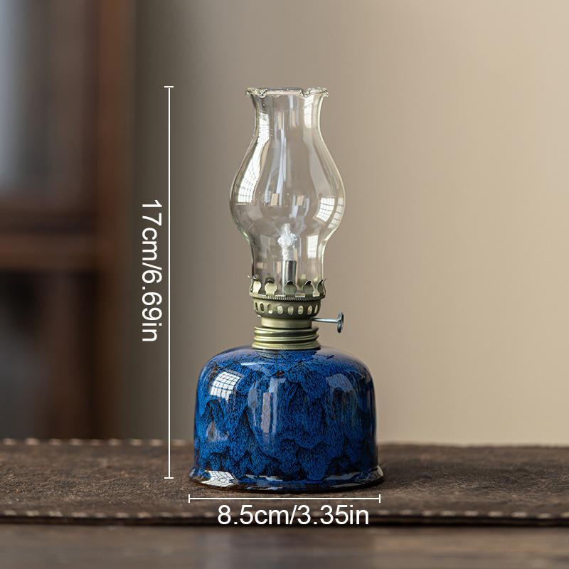 Chinese Style Glass Vintage Ceramic Ghee Lamps Teahouse Kerosene Lamp Study Bedroom Crafts Hand Drawn Patterns Decorations