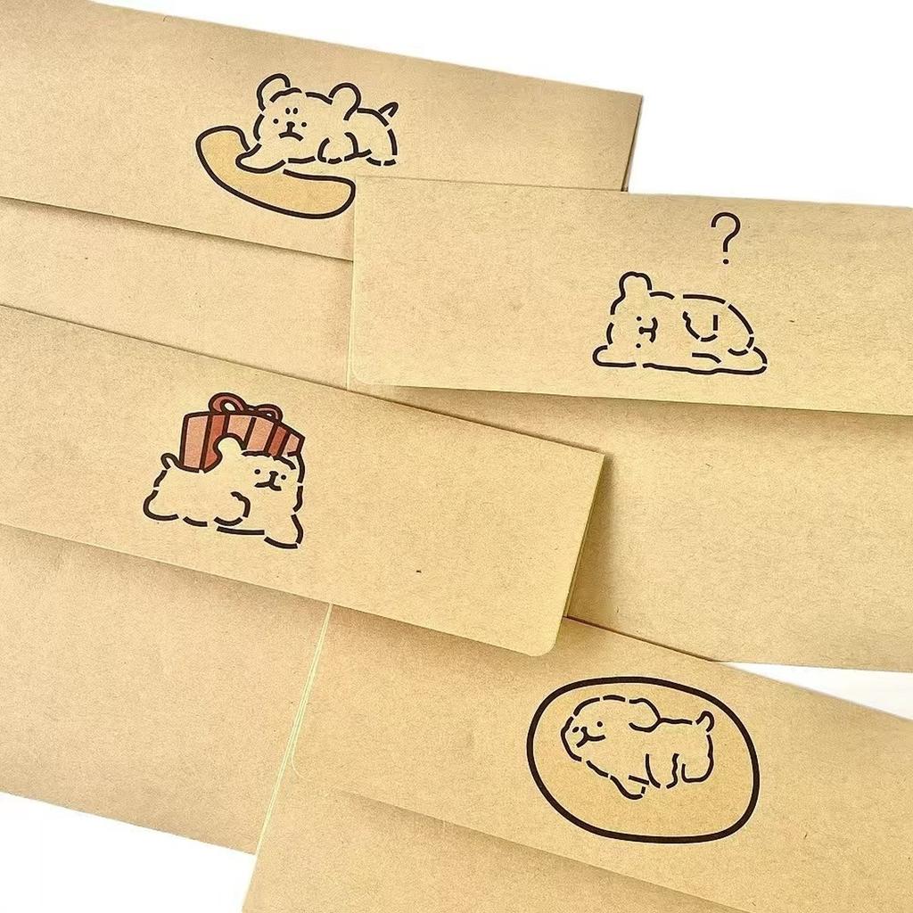 English: Cute Cartoon Dog Envelope & Letter Paper Set Thick Kraft Paper Student Stationery