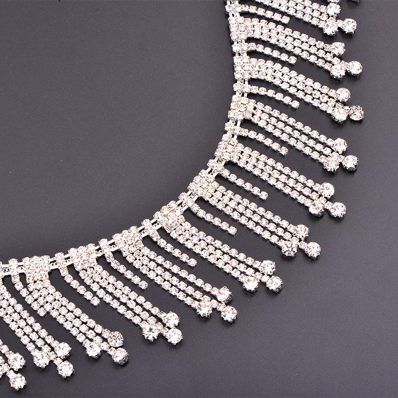 Fashion Clear Glass Rhinestone Trim Tassel Fringe Metal Strass Cup Chain Ribbon Crystal Applique Banding for Clothing Crafts