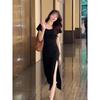 Split Fork Long Hepburn Little Black Dress Niche Show Figure Little Mother Hip Wrap Long Dress Black High Cold Dress Summer