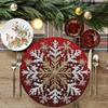 4Pcs Heat Resistant Linen Placemat Anti-slip Snowflake Placemat Christmas Round Placemat  Party