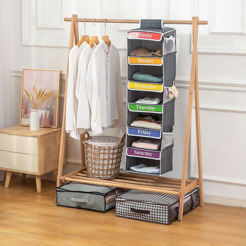5-Shelf Weekly Clothes Organizer Kids Daily Shelf Hanging Closet Organizer Days Of The Week Hanging Storage Shelves For Kids