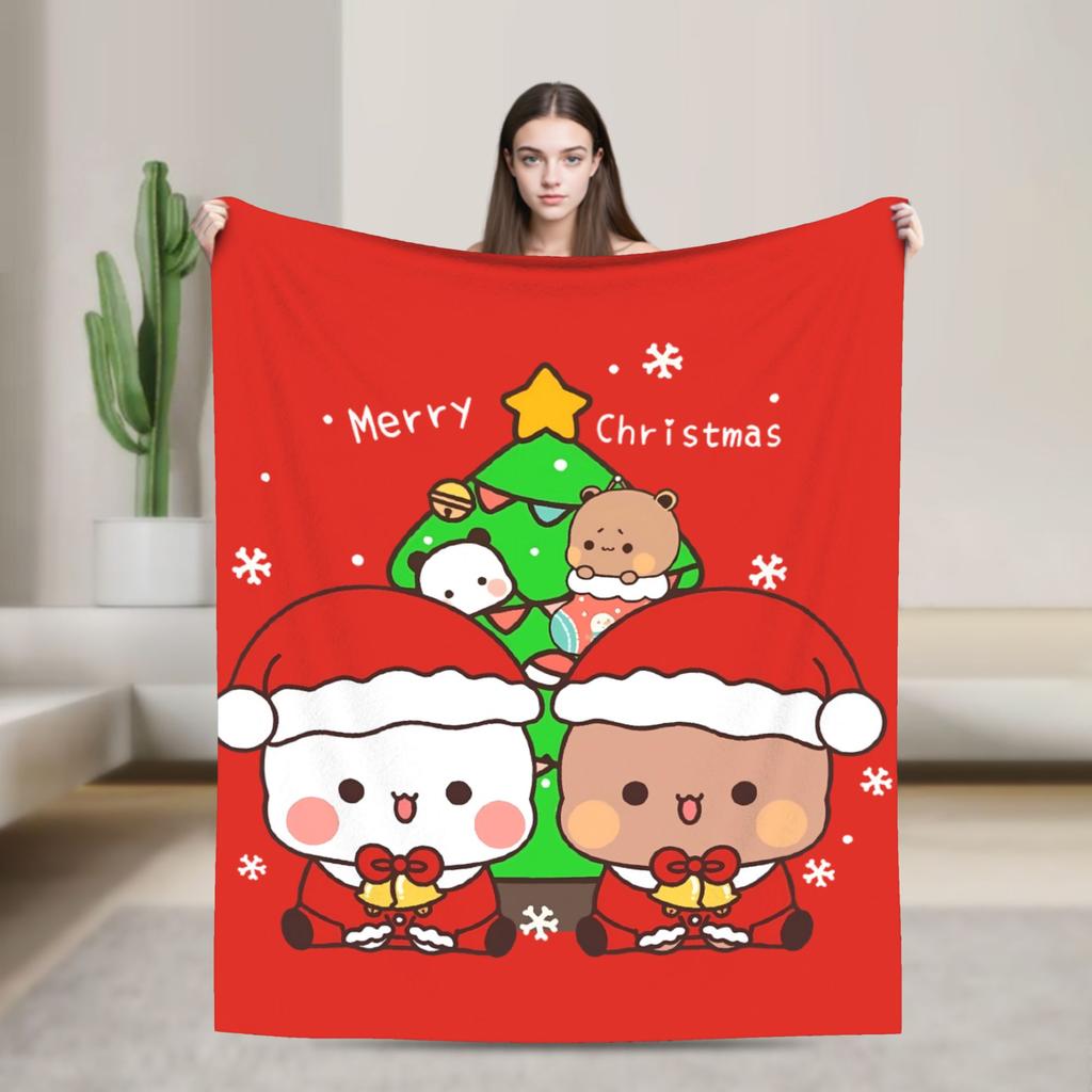 Bubu and Dudu Merry Christmas Tree Cute Santa Blanket Warm Soft Throw Blanket Winter Couch Chair Sofa Bed Funny Bedspread