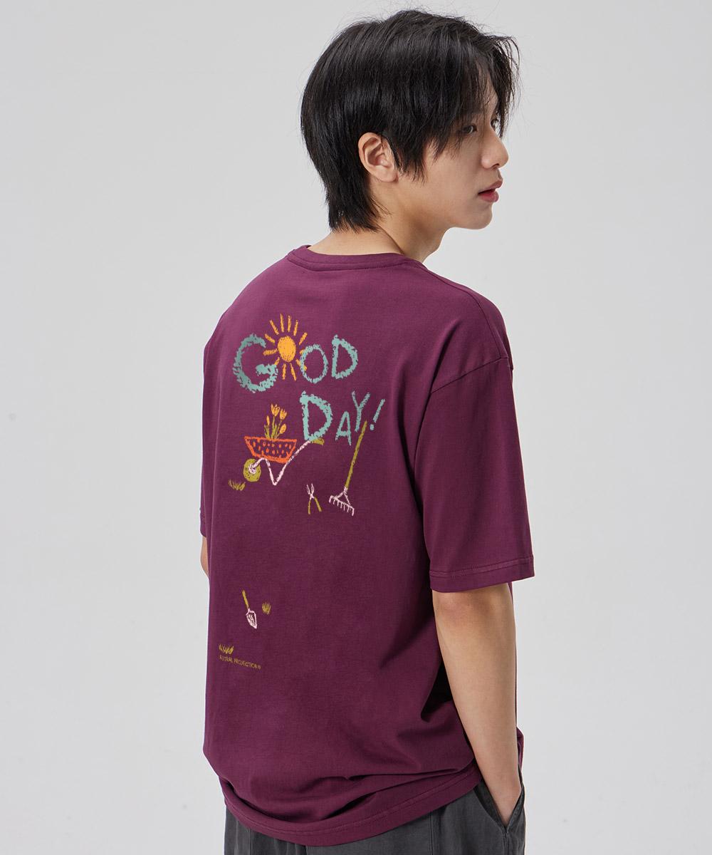 Astral Projection [Good Day] Cotton Loose Fit Short Sleeve T-Shirt_Plum Purple L