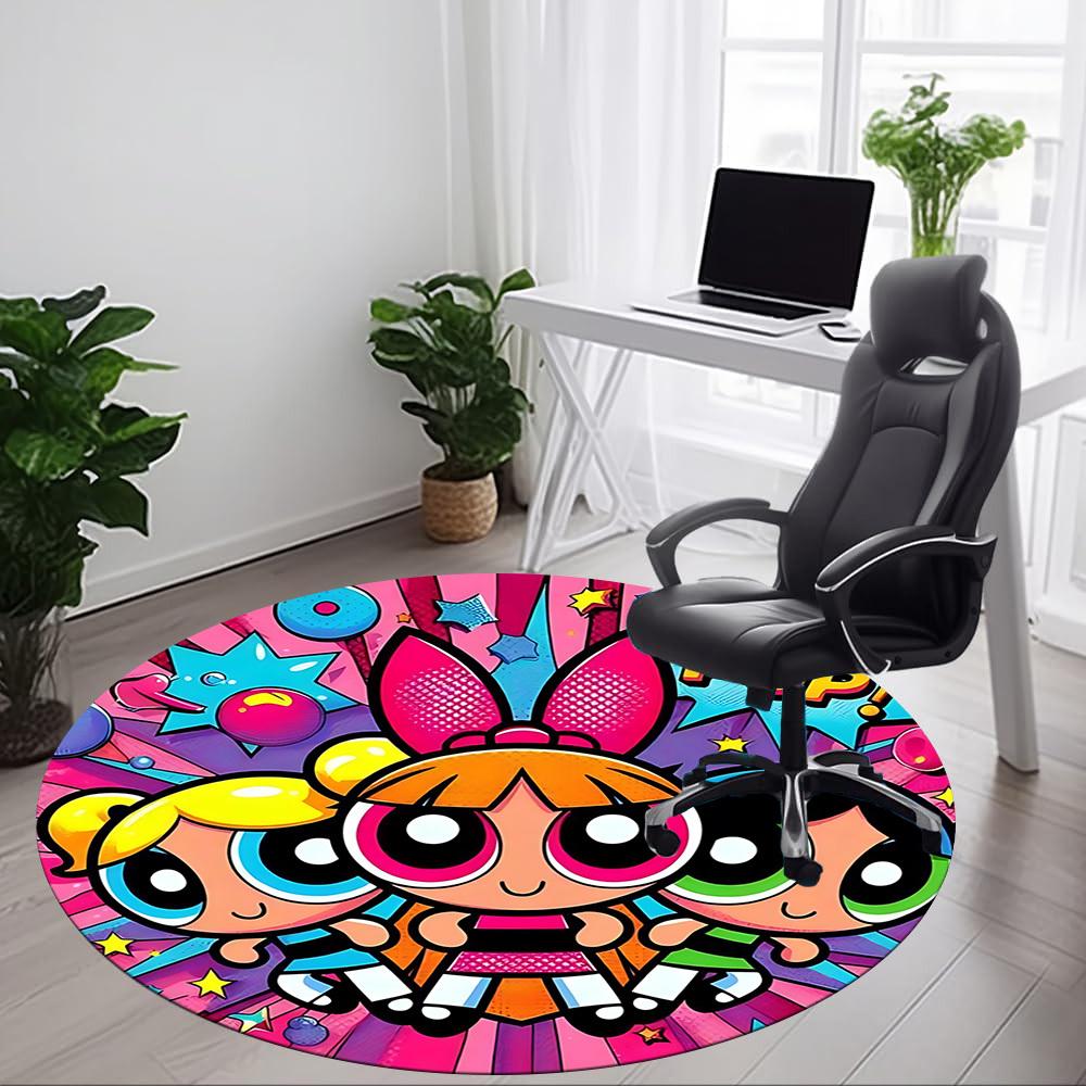 1PC Powerpuff Girls Office Round Rug Perfect for Office Non-Slip Backing, Decorative Floor Mat yy250916073