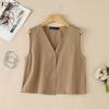 Women Casual V-Neck Solid Color Loose Sleeveless Cotton Tank Tops