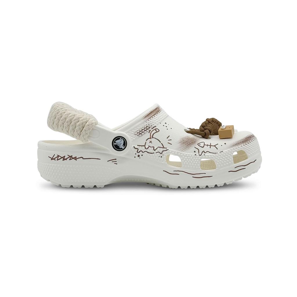 Crocs Classic Clog EVA Hand-Painted Street Cute Stylish Versatile Casual Hole Shoes Unisex White
