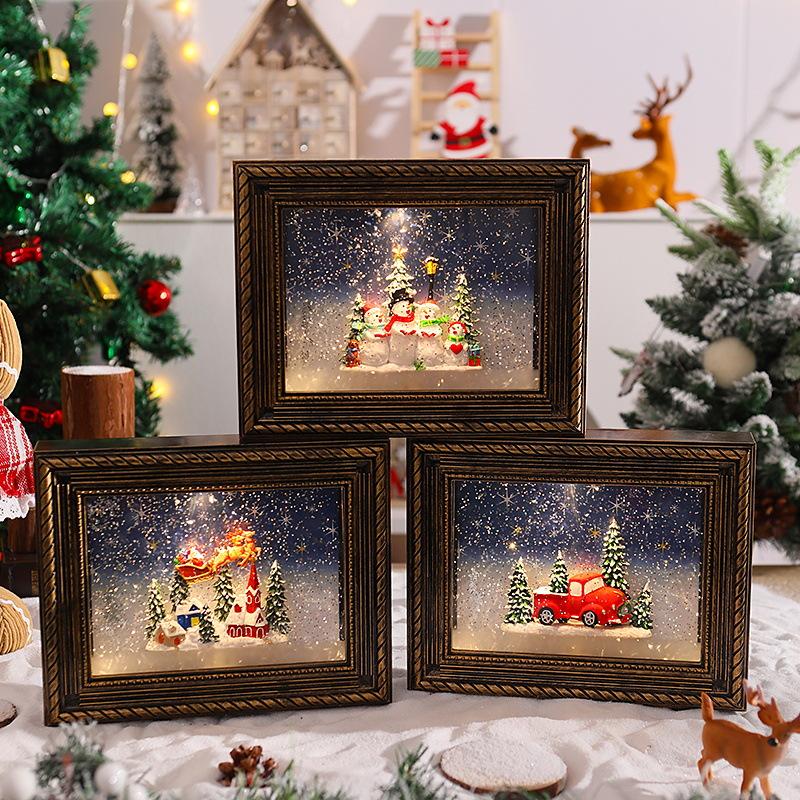 Christmas decorative photo frame, crystal luminous wind lantern, music box, high-end Christmas gift music box, snowy Christmas ornaments