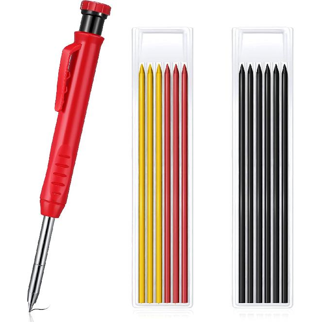 Patelai Mechanical Carpenter Pencils, Construction Pencils Set, Solid Refill Long Nose Deep Hole Woodworking Pencil Markers with Sharpener for