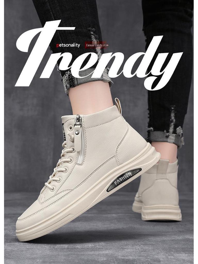 Wiosenne, męskie, oddychające, skórzane buty za kostkę z 2025 r. – modne, uniwersalne, antypoślizgowe, odporne na zużycie, codzienne trampki do jazdy na deskorolce