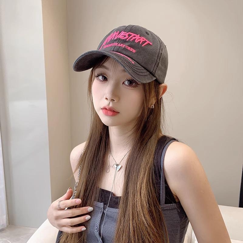 American Baseball Hat Women's Retro Washing Cotton Hat Spring and Summer Sun Shading Versatile Trendy Brand Letter Embroidered Baseball Cap Trendy