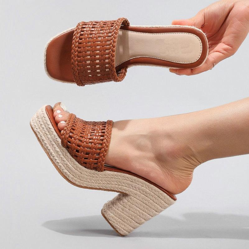 Fashion Hollowed-Out Hemp Rope Wedge Heel Sandals, Summer Casual Vacation, Waterproof Platform, Thick-Soled High Heels For Women