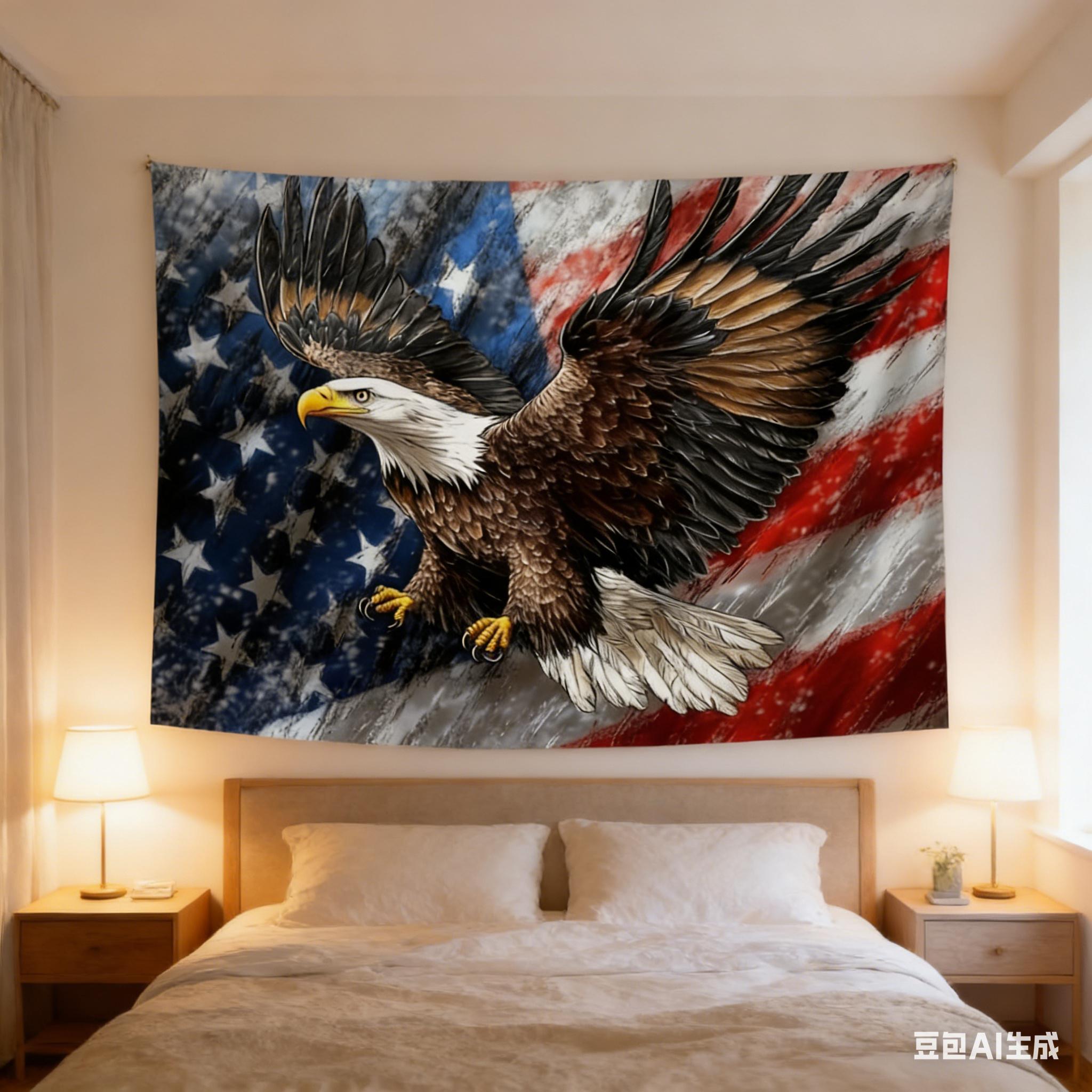 

American Bald Eagle Patriotic Tapestry US Flag Print Polyester Wall Hanging for Bedroom Majestic Eagle and Patriotic Themed Ho 74x94cm(29x37in)