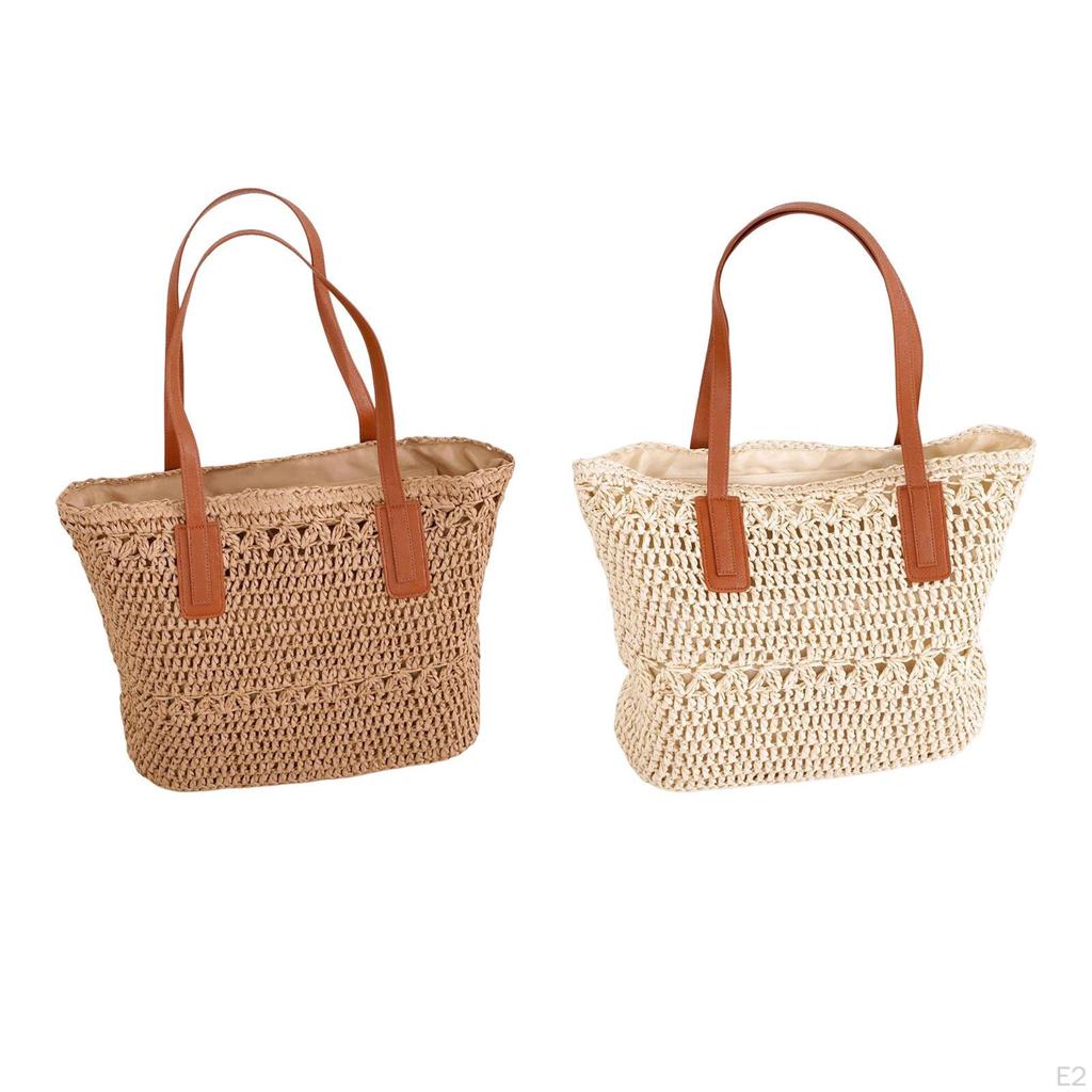 Casual Straw Woven Handbag Boho Top Handle Satchel Handmade Wallet Shoulder Bags Purse Ladies Girls