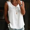 Women Lace Trim Peter Pan Collar Sleeveless Half Button Crinkled Blouse