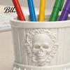 Decorative Skull Statue Gothic Pen Holder, 3D Printed PLA Stationery Organizer, Creative Gift for Men Halloween Theme Container Makeup Brushes