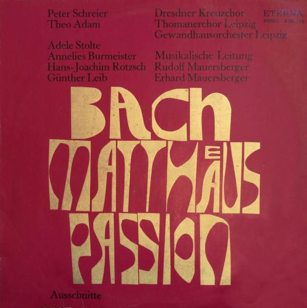 

LP Record JOHANN SEBASTIAN BACH PETER SCHRE MatthusPassion Ausschnitte 826145 ETERNA 1971 Germany Classical Used
