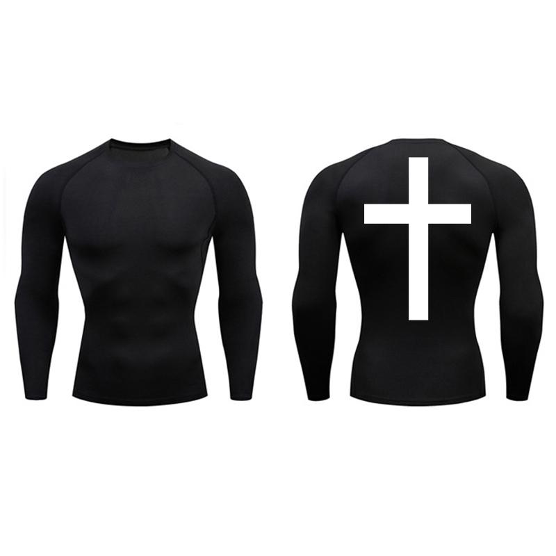 Cross Back Print Compression Shirts for Men Quick Dry Tees Tshirts Tops Gym Workout Running Undershirts Baselayers Rash Guard