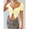 Women Sexy Twist Ruched Deep V Neck Short Sleeve Cropped Top