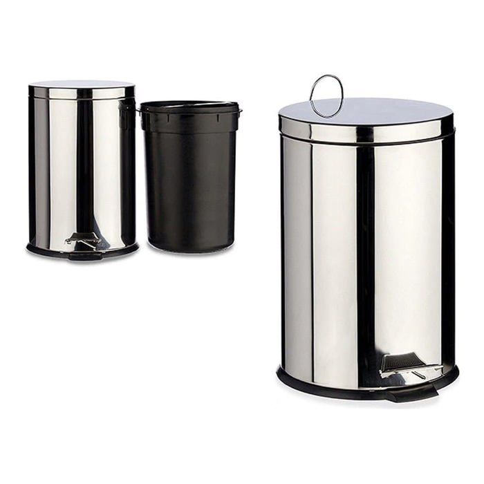Corbeille à papier en acier inoxydable - BigBuy Home - 20 L - Ouverture ouverte - Cylindrique - 35.99x35.99x35.99 cm