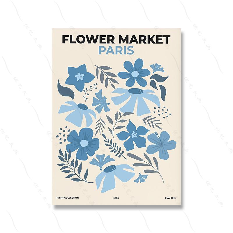 Blue Gallery Wall Art Set Print Blue Flower Market Poster Abstract Canvas Painting Poster Print Pictures For Living Room Decor