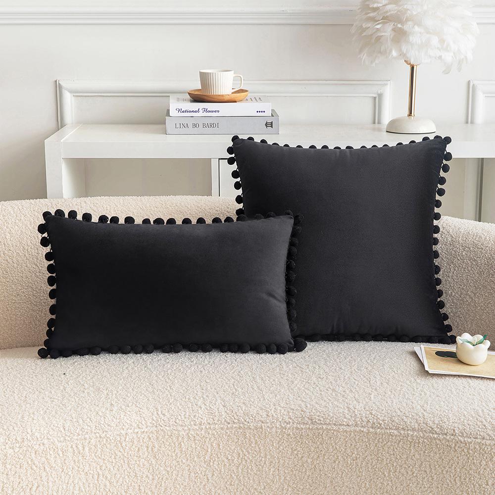 Ins Style Home Fabric Model Room Sofa Pillow Case Hair Ball Velvet Sofa Cushion Rectangular Shape