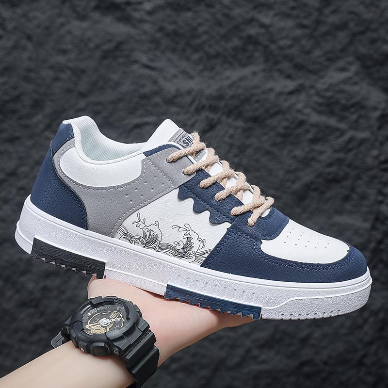 Men's Breathable White Shoes, Trendy and Versatile, Thick Soled Sports and Leisure Board Shoes, Trendy Shoes