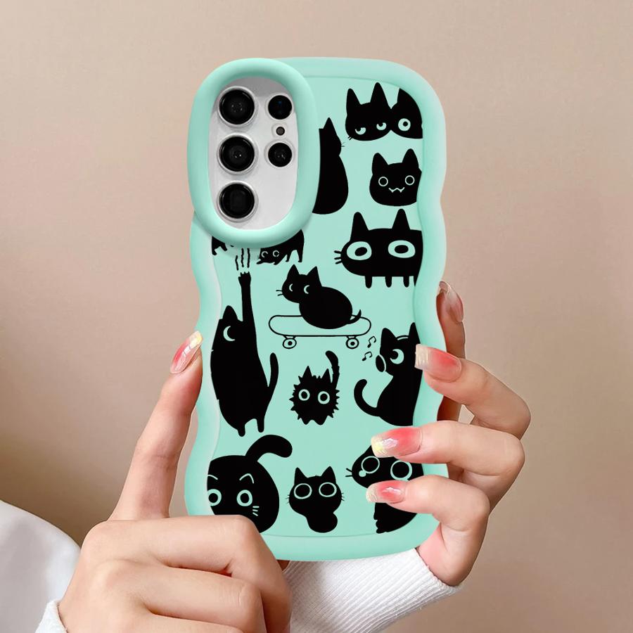 Case for Samsung Galaxy S21 S25 S24 A26 S22 Ultra S23 Plus A25 S20 FE Soft Phone Cover A35 A36 A34 A24 A55 A54 Black Cat Cartoon