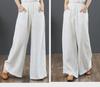 Damenhose mit hoher Taille aus Baumwolle und Leinen mit weitem Bein - Lockere Passform, Übergröße, Bodenlang
