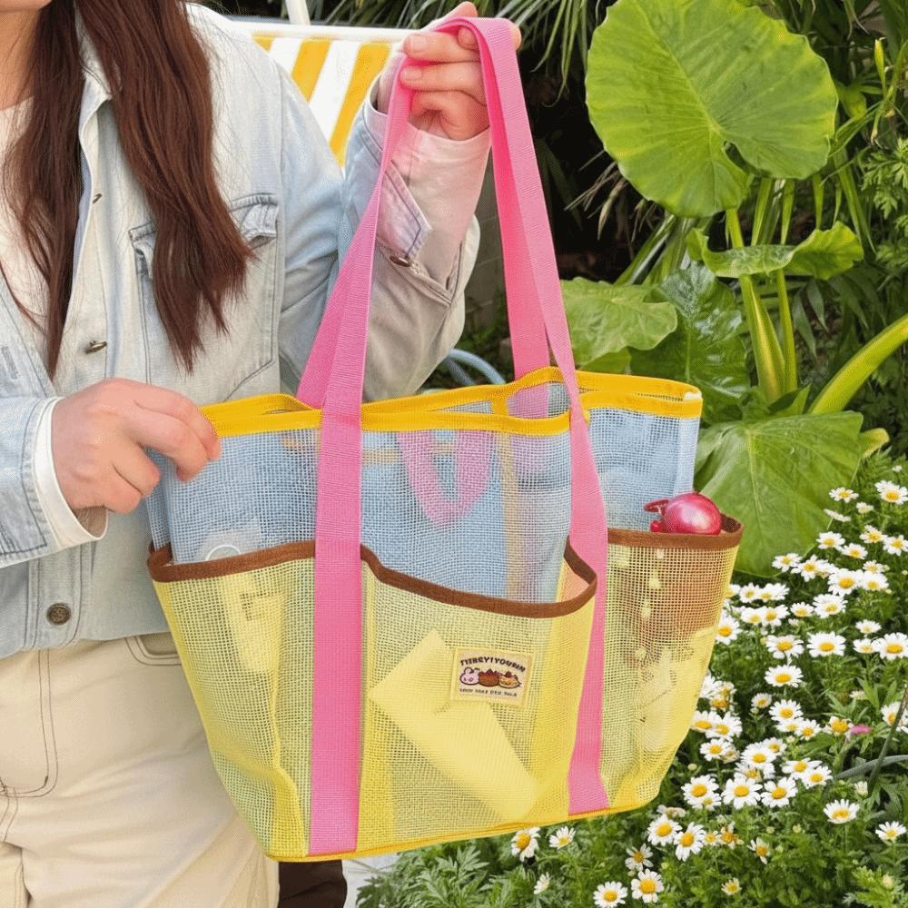 Nylon Swimming Bag Dry Wet Mesh Handbag Soild Color Mesh Beach Bag Shower