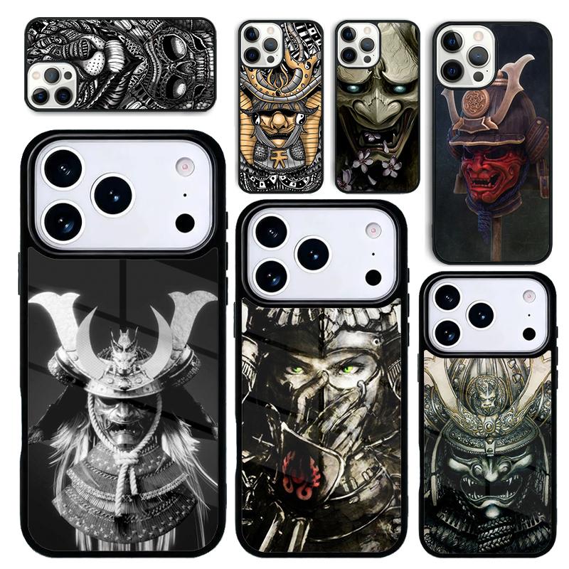 Capa Case for iPhone 17 Air 16 Pro Max 15 Plus 11 13 Mini 14 12 Back Phone Cover Samurai Mask Warrior Helmet
