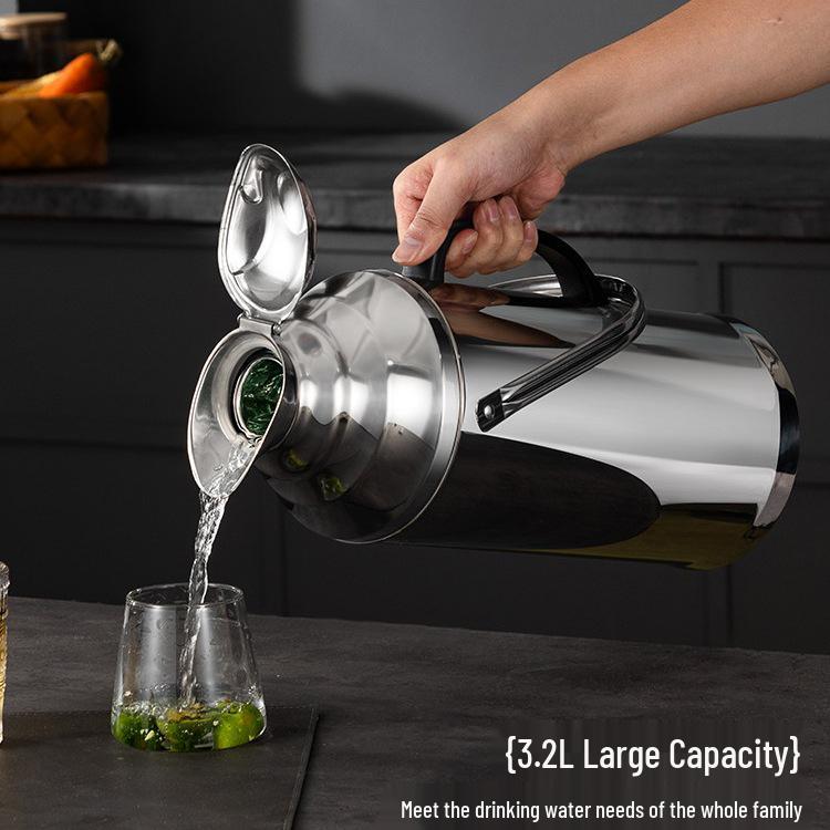 Large Capacity Stainless Steel Insulated Hot Water Bottle with Glass Liner - Old-fashioned Tea Pot for Home, Dorm, or Commercial Use