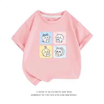 Summer Short-sleeved Cotton Children's T-shirt Usagi Xiaobajiyi Chiikawa Boys and Girls Casual Shirt Parent-child Wear
