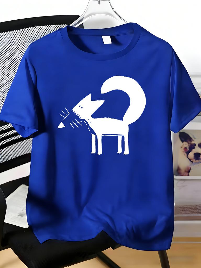 Unisexs Tee Minimalist White Line Art Fox Cartoon Print Cotton Short Sleeve Male Casual Streetwear Outdoor Daily Basic Fashion Top