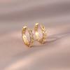 18K Gold Plated Round Single Side Ear Hoops Women Zircon Fashion Elegant Earrings