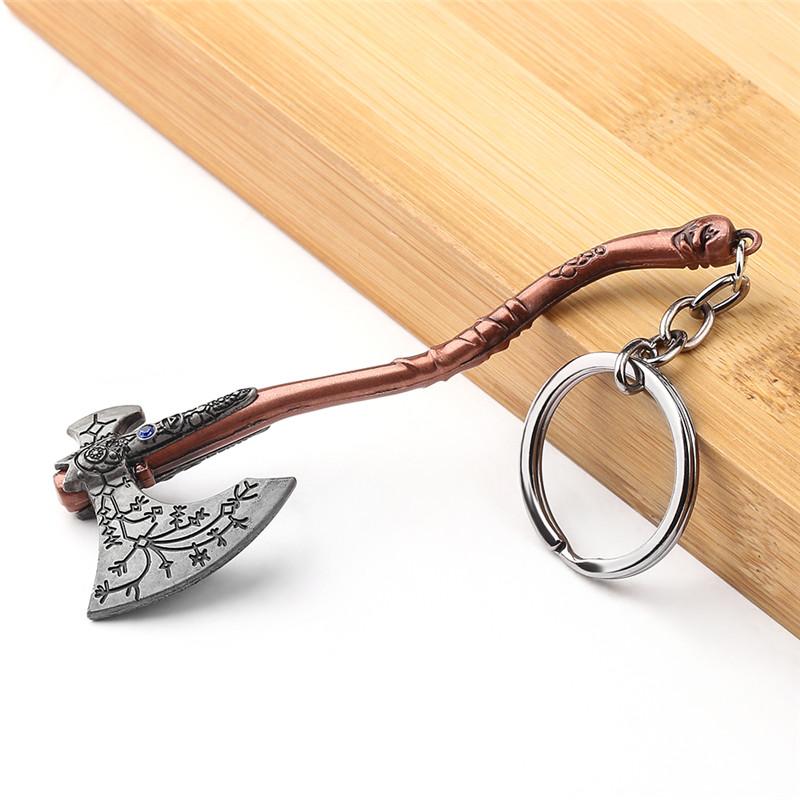 Punk Fashion Jewelry God Of War 4 Kratos Axe Keychains Exquisite Crystal Carved pattern Axe Pendant key holder Souvenir jewelry
