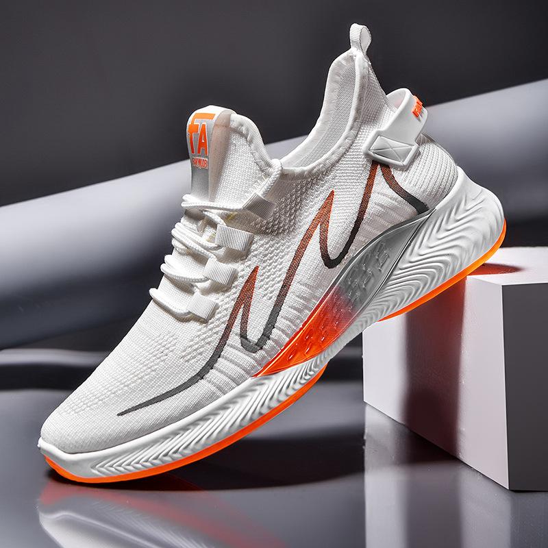 

2021 autumn new men s sports shoes fly-woven breathable casual running shoes fashion Korean version trendy shoes men s shoes 39 бежевый