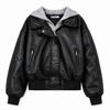 Ggpx New York Men S Gray Hooded Color Block Leather Jumper Gq8jp014f