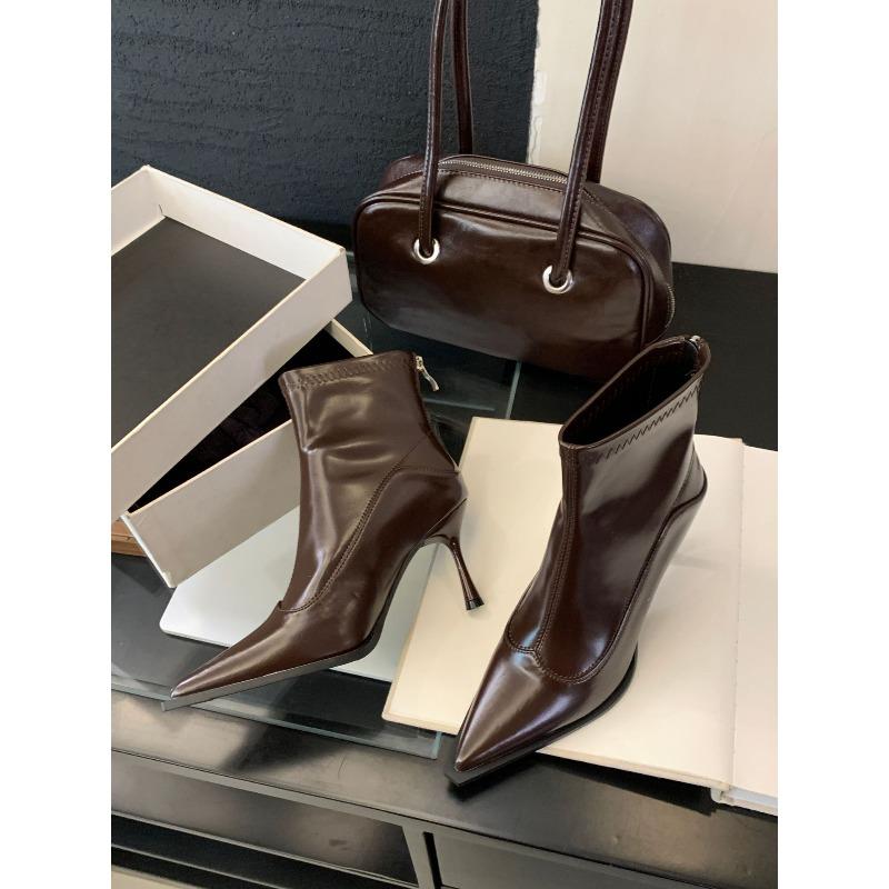 Temperament High Heels Short Boots Women's Autumn and Winter New Thin Heels Pointed Thin Boots Niche Brown Women's Boots