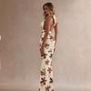 1011 New Fashion Swinging Neck Sleeveless Printed Fishtail Dress Sexy Backless Lace-Up Dress
