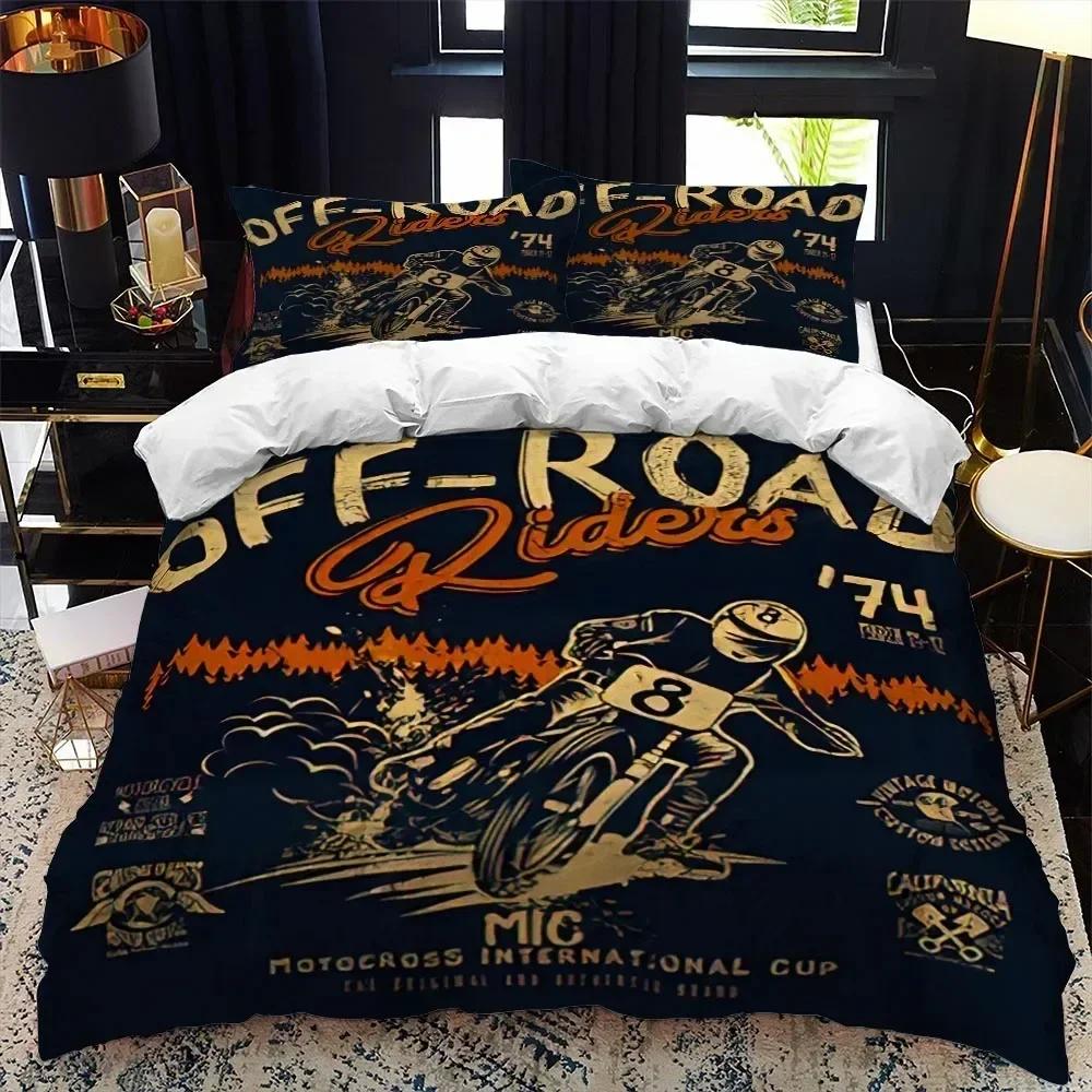 Top Motorcycle Rider Bedding Set Boys Girls Twin Queen Size Duvet Cover Pillowcase Bed Kids Adult Fashion For Home Textileextile