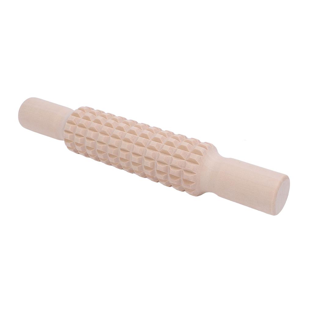 Clay Rolling Pin Grid Texture Wooden Roller Stick Pressing Tool for Pottery Art Projects