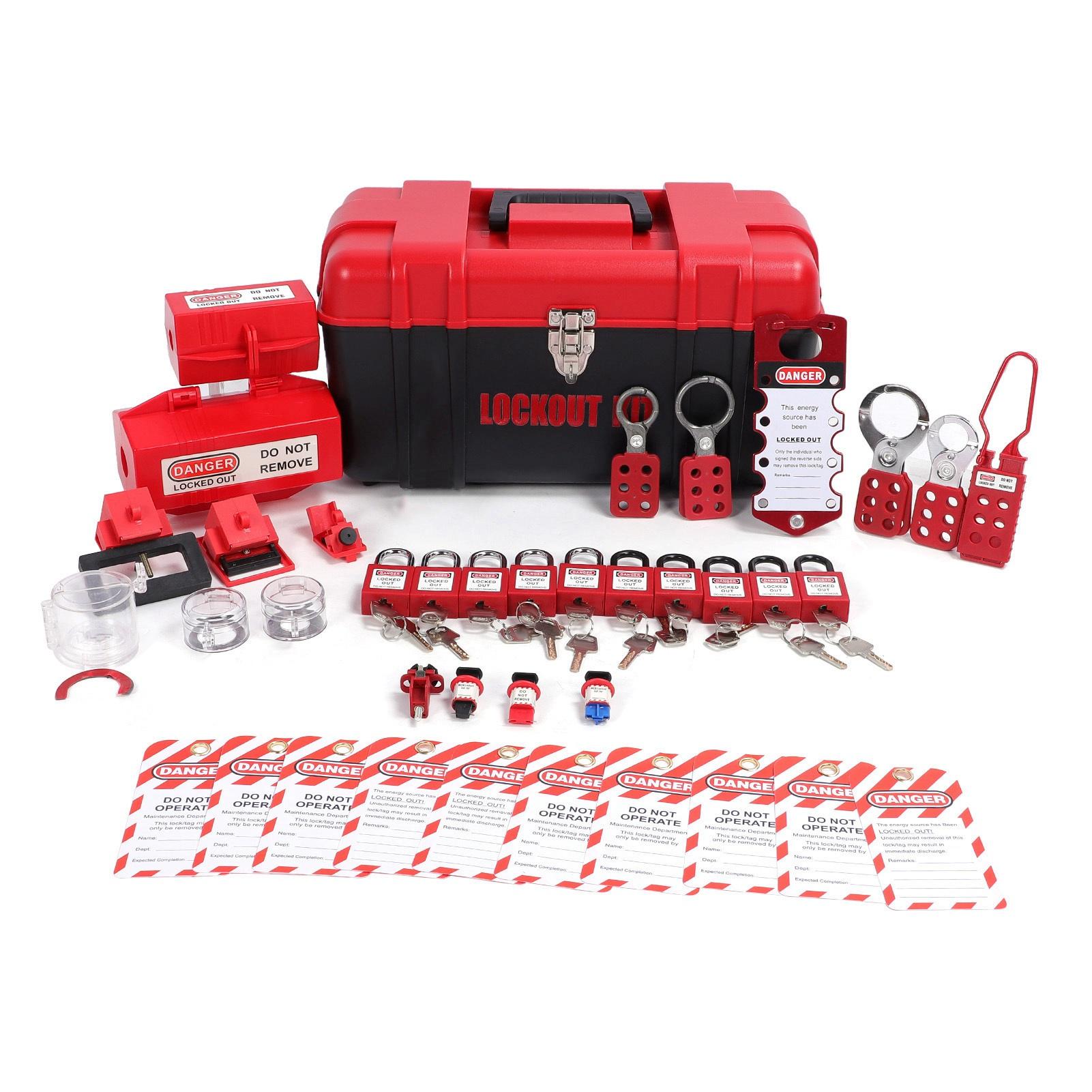 Lockout Tagout Kit Group Lockout Hasps Universal Clamp On Circuit Breaker Lock Loto Safety PadlockSet with Tool Box for Industry